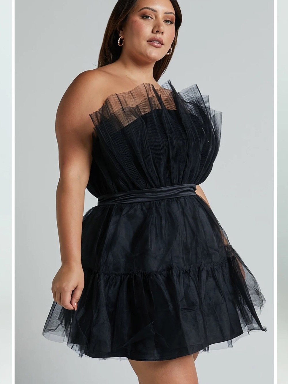 Showpo Amalya Mini Dress Tiered Tulle Fit And Flare Dress In Black - Picture 6 of 15
